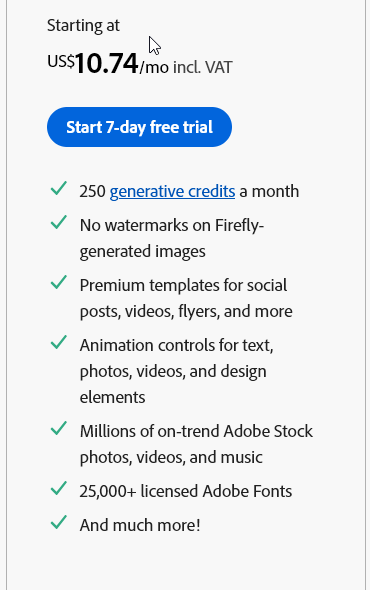 Adobe firefly Pricing