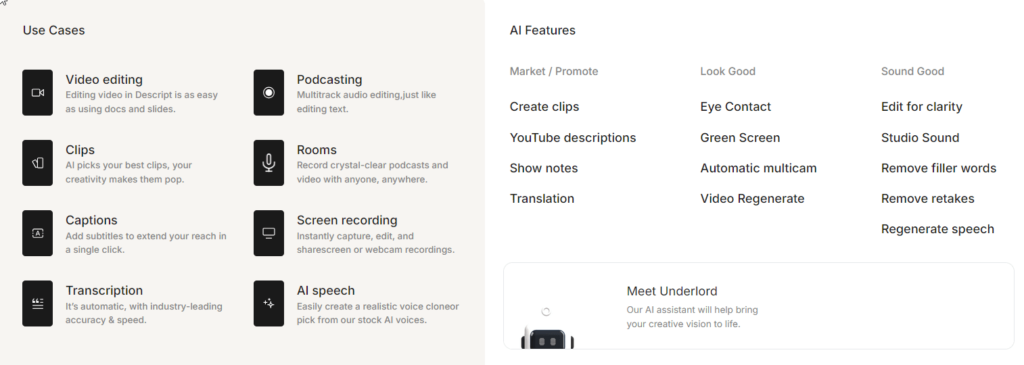 Descript Features
