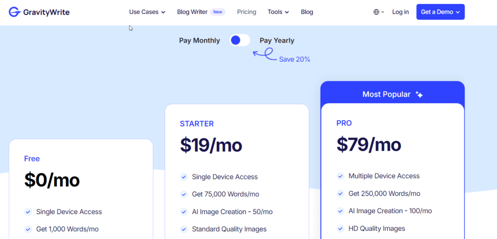 GravityWrite Pricing